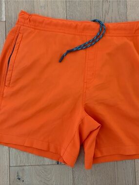 Mack Weldon Bright Orange Swim Trunks with Blue Drawcord
